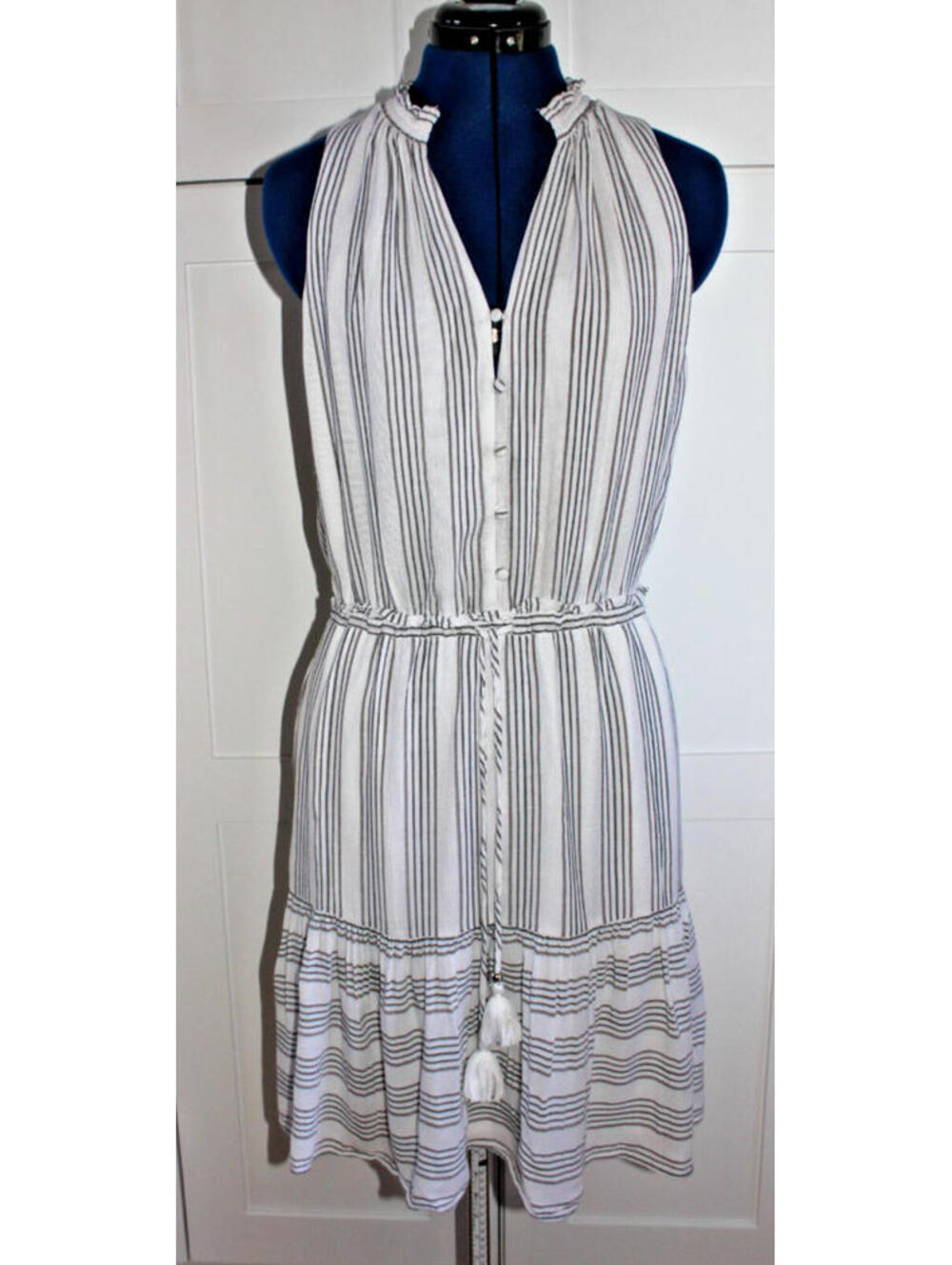 White House Black Market Women's Size Small White Gray Stripe Sleeveless Dress